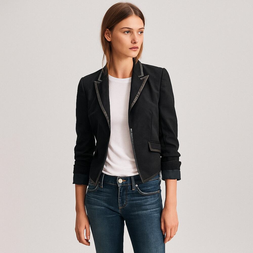 Rag & Bone Leather trim Woolk Blazer Jacket Cropped size 0